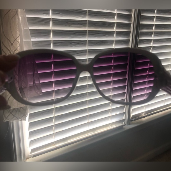 NWOT oversized white sunglasses with purple gradient lenses, silver accent. - Picture 3 of 7